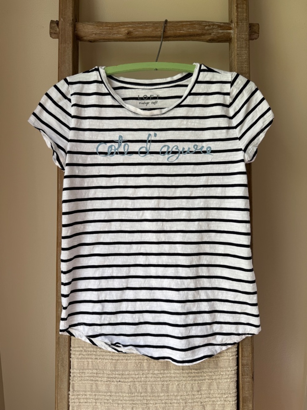 LOFT Black & White Striped Cap Sleeve Tee